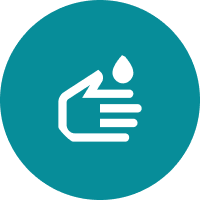 White hand and droplet graphic