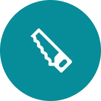 Saw icon on teal background
