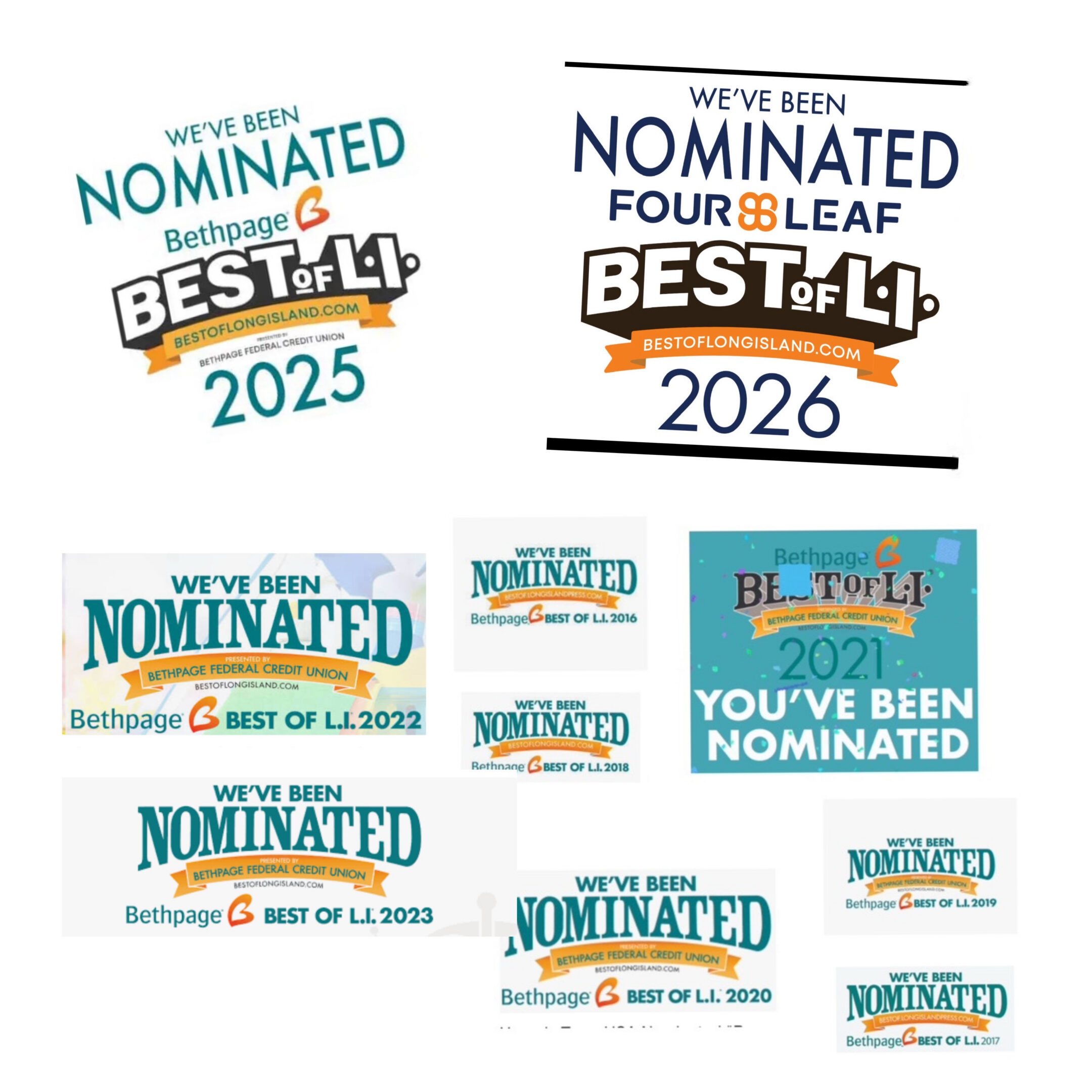 Collage of Best of Long Island nomination badges